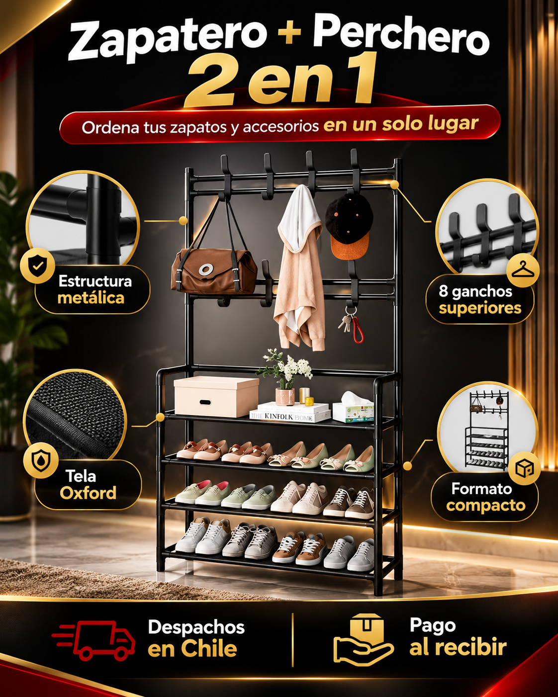 Zapatero Orden Total – Organizador con 8 Ganchos